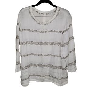 J. Jill Love Linen white embroidered top size Large